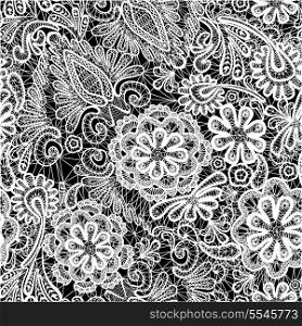 Lace seamless pattern with flowers - fabric background