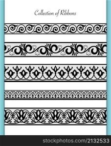 Lace tapes. Vectors laced textile strips, ornament borders decor, romance horizontal seamless textures, vector embellishment lacy border bands isolated on white background. Lace tapes. Vectors laced textile strips, ornament borders decor, romance horizontal seamless textures, vector embellishment lacy border bands isolated on white