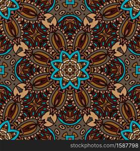 Laced doodle abstract ornamental blue illustration. Autumn mandala art background seamless vector pattern. Seamless vector pattern blue mandala ornament. Vintage decorative design