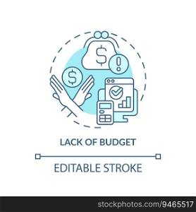 Lack of budget soft blue concept icon. Too expensive. High price. Potential customer. Selling process. Objection handling. Round shape line illustration. Abstract idea. Graphic design. Easy to use. Lack of budget soft blue concept icon