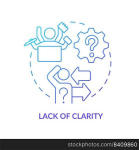 Lack of clarity blue gradient concept icon. Disorder and chaos. Barrier to change management abstract idea thin line illustration. Isolated outline drawing. Myriad Pro-Bold fonts used. Lack of clarity blue gradient concept icon