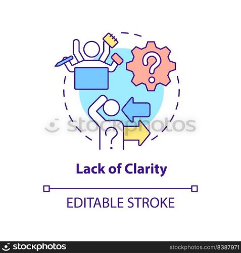 Lack of clarity concept icon. Disorder and chaos. Barrier to change management abstract idea thin line illustration. Isolated outline drawing. Editable stroke. Arial, Myriad Pro-Bold fonts used. Lack of clarity concept icon