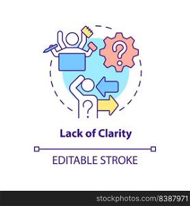 Lack of clarity concept icon. Disorder and chaos. Barrier to change management abstract idea thin line illustration. Isolated outline drawing. Editable stroke. Arial, Myriad Pro-Bold fonts used. Lack of clarity concept icon