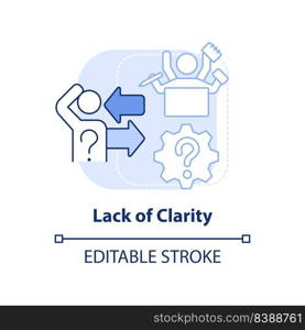 Lack of clarity light blue concept icon. Disorder and chaos. Barrier to change abstract idea thin line illustration. Isolated outline drawing. Editable stroke. Arial, Myriad Pro-Bold fonts used. Lack of clarity light blue concept icon