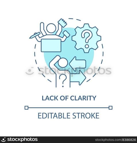 Lack of clarity turquoise concept icon. Disorder and chaos. Barrier to change abstract idea thin line illustration. Isolated outline drawing. Editable stroke. Arial, Myriad Pro-Bold fonts used. Lack of clarity turquoise concept icon