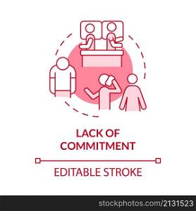 Lack of commitment pink concept icon. Communication problem. Divorce reason abstract idea thin line illustration. Isolated outline drawing. Editable stroke. Roboto-Medium, Myriad Pro-Bold fonts used. Lack of commitment pink concept icon