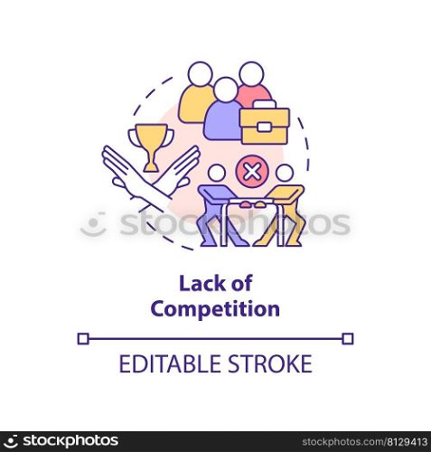 Lack of competition concept icon. Cooperative society drawback abstract idea thin line illustration. Competitive market. Isolated outline drawing. Editable stroke. Arial, Myriad Pro-Bold fonts used. Lack of competition concept icon