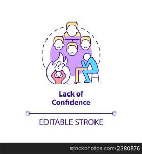 Lack of confidence concept icon. Postpones decision making. Toxic leader trait abstract idea thin line illustration. Isolated outline drawing. Editable stroke. Arial, Myriad Pro-Bold fonts used. Lack of confidence concept icon