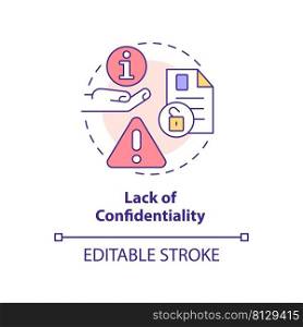 Lack of confidentiality concept icon. Cooperative society disadvantage abstract idea thin line illustration. Isolated outline drawing. Editable stroke. Arial, Myriad Pro-Bold fonts used. Lack of confidentiality concept icon