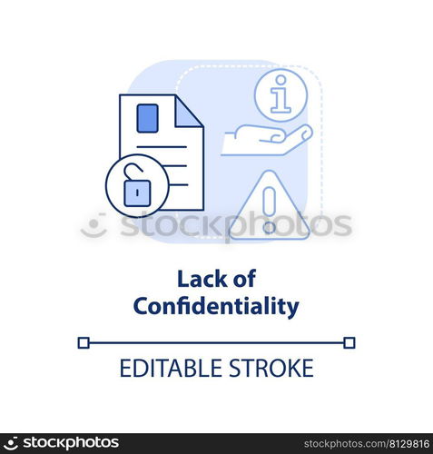 Lack of confidentiality light blue concept icon. Cooperative society disadvantage abstract idea thin line illustration. Isolated outline drawing. Editable stroke. Arial, Myriad Pro-Bold fonts used. Lack of confidentiality light blue concept icon