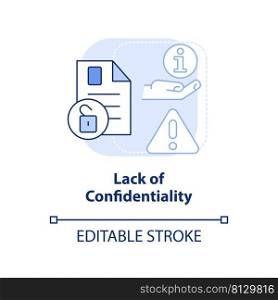 Lack of confidentiality light blue concept icon. Cooperative society disadvantage abstract idea thin line illustration. Isolated outline drawing. Editable stroke. Arial, Myriad Pro-Bold fonts used. Lack of confidentiality light blue concept icon