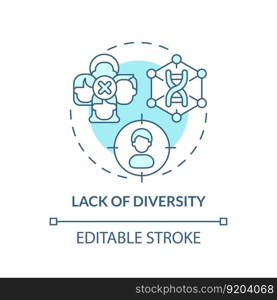 Lack of diversity turquoise concept icon. Providing research in limited population group. Precision medicine challenge abstract idea thin line illustration. Isolated outline drawing. Editable stroke. Lack of diversity turquoise concept icon