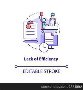 Lack of efficiency concept icon. Barrier to access healthcare abstract idea thin line illustration. Clinical documentation. Isolated outline drawing. Editable stroke. Arial, Myriad Pro-Bold fonts used. Lack of efficiency concept icon