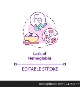 Lack of hemoglobin concept icon. Iron deficiency risk. Side effect abstract idea thin line illustration. Isolated outline drawing. Editable stroke. Arial, Myriad Pro-Bold fonts used. Lack of hemoglobin concept icon