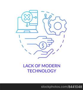 Lack of modern technology blue gradient concept icon. Money deficit. Problem in public schools abstract idea thin line illustration. Isolated outline drawing. Myriad Pro-Bold font used. Lack of modern technology blue gradient concept icon