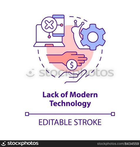 Lack of modern technology concept icon. Money deficit. Problem in public schools abstract idea thin line illustration. Isolated outline drawing. Editable stroke. Arial, Myriad Pro-Bold fonts used. Lack of modern technology concept icon
