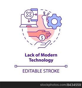 Lack of modern technology concept icon. Money deficit. Problem in public schools abstract idea thin line illustration. Isolated outline drawing. Editable stroke. Arial, Myriad Pro-Bold fonts used. Lack of modern technology concept icon