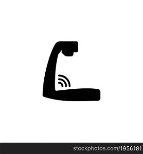 Lack of muscular strength black glyph icon. Experiencing weakness. Muscle atrophy. Joint disorders. Chronic autoimmune disease. Silhouette symbol on white space. Vector isolated illustration. Lack of muscular strength black glyph icon