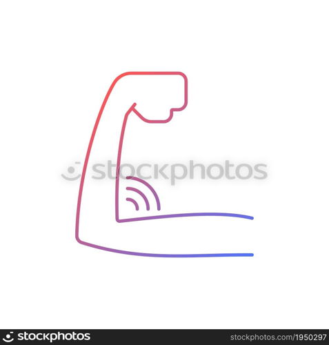 Lack of muscular strength gradient linear vector icon. Experiencing weakness. Muscle atrophy. Joint disorders. Thin line color symbol. Modern style pictogram. Vector isolated outline drawing. Lack of muscular strength gradient linear vector icon