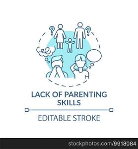 Lack of parenting skills turquoise concept icon. Problem with raising children. Parental neglect. Child safety idea thin line illustration. Vector isolated outline RGB color drawing. Editable stroke. Lack of parenting skills turquoise concept icon