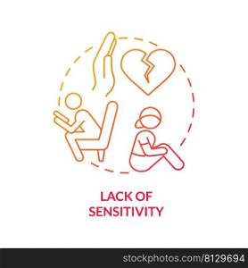 Lack of sensitivity red gradient concept icon. Toxic relationship. Feature of dysfunctional families abstract idea thin line illustration. Isolated outline drawing. Myriad Pro-Bold font used. Lack of sensitivity red gradient concept icon