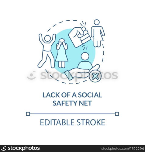 Lack of social safety net blue concept icon. Reason of human smuggling abstract idea thin line illustration. Marginal section lack of protection. Vector isolated outline color drawing. Editable stroke. Lack of social safety net blue concept icon