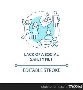 Lack of social safety net blue concept icon. Reason of human smuggling abstract idea thin line illustration. Marginal section lack of protection. Vector isolated outline color drawing. Editable stroke. Lack of social safety net blue concept icon