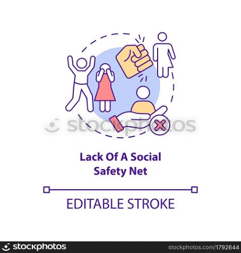 Lack of social safety net concept icon. Human trafficking cause abstract idea thin line illustration. Lack of human rights for marginal groups.Vector isolated outline color drawing. Editable stroke. Lack of social safety net concept icon