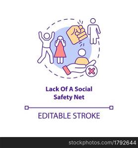 Lack of social safety net concept icon. Human trafficking cause abstract idea thin line illustration. Lack of human rights for marginal groups.Vector isolated outline color drawing. Editable stroke. Lack of social safety net concept icon