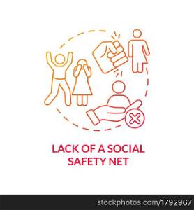 Lack of social safety net red concept icon. Lack of social protection abstract idea thin line illustration. Minorities unsafe. Government programs. Vector isolated outline color drawing. Lack of social safety net red concept icon