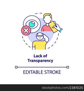 Lack of transparency concept icon. Biggest problem facing healthcare abstract idea thin line illustration. Hospital price. Isolated outline drawing. Editable stroke. Arial, Myriad Pro-Bold fonts used. Lack of transparency concept icon