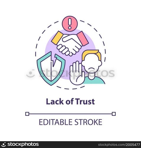 Lack of trust concept icon. Jealous and controlling partner. Constant accusing. Relationship reliance issue abstract idea thin line illustration. Vector isolated outline color drawing. Editable stroke. Lack of trust concept icon