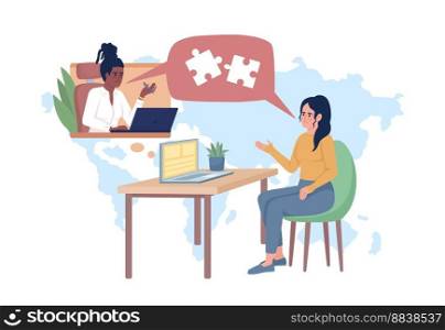 Lacking team bonding 2D vector isolated illustration. Colleagues facing digital miscommunication flat characters on cartoon background. Colorful editable scene for mobile, website, presentation. Lacking team bonding 2D vector isolated illustration