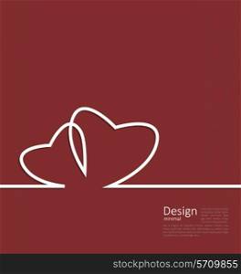 Laconic design of couple hearts for design card on Valentines Day cleaness line flat template with space for text - vector