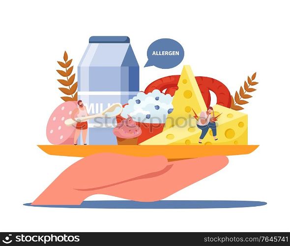 Lactose and gluten intolerance composition with allergen and healthcare symbols flat vector illustration
