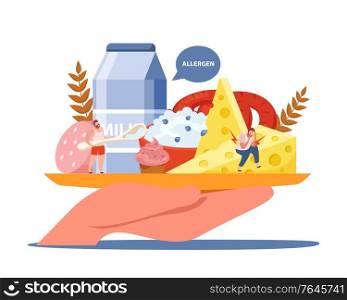 Lactose and gluten intolerance composition with allergen and healthcare symbols flat vector illustration