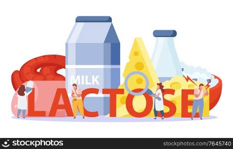 Lactose and gluten intolerance concept with dairy products symbols flat vector illustration