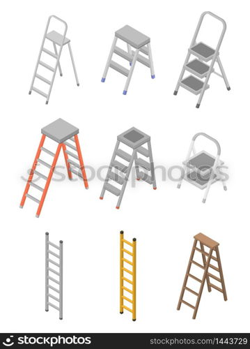 Ladder icons set. Isometric set of ladder vector icons for web design isolated on white background. Ladder icons set, isometric style