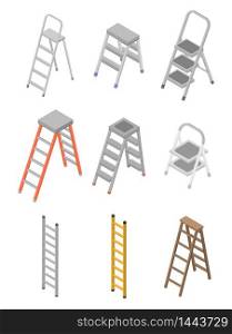 Ladder icons set. Isometric set of ladder vector icons for web design isolated on white background. Ladder icons set, isometric style