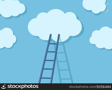 Ladder to clouds. Cloud migration solution, stair steps to dream and opportunity concept. Cloudy sky cartoon minimal vector illustration of solution success cloud concept. Ladder to clouds. Cloud migration solution, stair steps to dream and opportunity concept. Cloudy sky cartoon minimal vector illustration