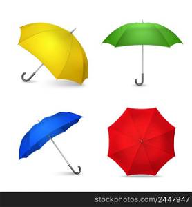Ladies fashion accessories 4 bright colorful umbrellas realistic square composition in yellow blue green red isolated vector illustration . Bright Colorful Umbrellas 4 Realistic Images