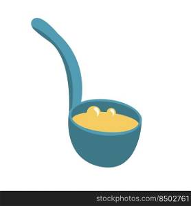 Ladle with soup semi flat color vector object. Cooking food. Kitchen tools. Full sized item on white. Cookery simple cartoon style illustration for web graphic design and animation. Ladle with soup semi flat color vector object