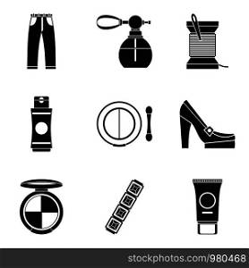 Lady accessories icons set. Simple set of 9 lady accessories vector icons for web isolated on white background. Lady accessories icons set, simple style