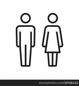 Lady and gentleman toilet signs, man woman symbols isolated thin line icon. Vector washroom, bathroom and restroom gender signs, linear style. Men and women couple, boy or girl WC emblem, people. Male and female pictogram, lady gentleman toilet