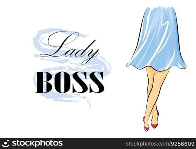 Lady boss beauty fashion poster woman skirt isolated vector illustration print card drawing concept