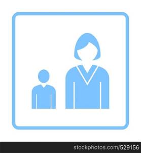 Lady Boss With Subordinate Icon. Blue Frame Design. Vector Illustration.