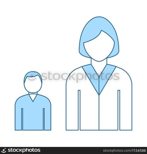 Lady Boss With Subordinate Icon. Thin Line With Blue Fill Design. Vector Illustration.