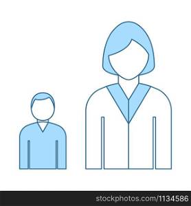 Lady Boss With Subordinate Icon. Thin Line With Blue Fill Design. Vector Illustration.