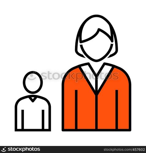 Lady Boss With Subordinate Icon. Thin Line With Orange Fill Design. Vector Illustration.