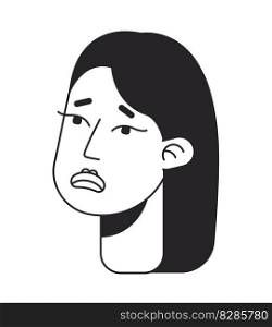 Lady feeling extremely sad monochromatic flat vector character head. Black and white avatar icon. Editable cartoon user portrait. Hand drawn ink spot illustration for web graphic design and animation. Lady feeling extremely sad monochromatic flat vector character head